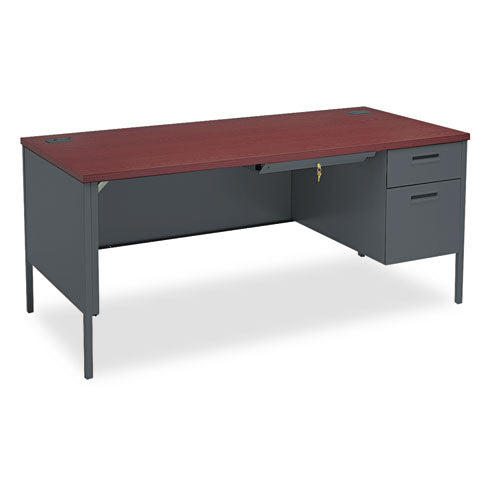 Metro Classic Series Left Pedestal "l" Workstation Desk, 66" X 30" X 29.5", Mahogany/charcoal