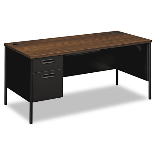 Metro Classic Series Left Pedestal "l" Workstation Desk, 66" X 30" X 29.5", Mahogany/charcoal