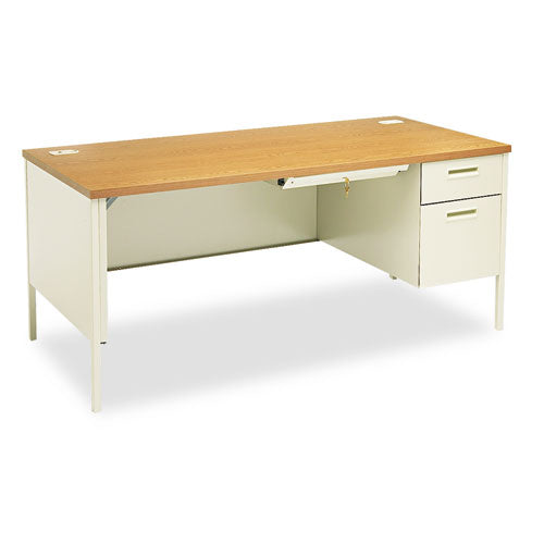 Metro Classic Series Left Pedestal "l" Workstation Desk, 66" X 30" X 29.5", Mahogany/charcoal