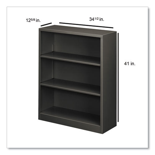 Metal Bookcase, Three-shelf, 34.5w X 12.63d X 41h, Charcoal