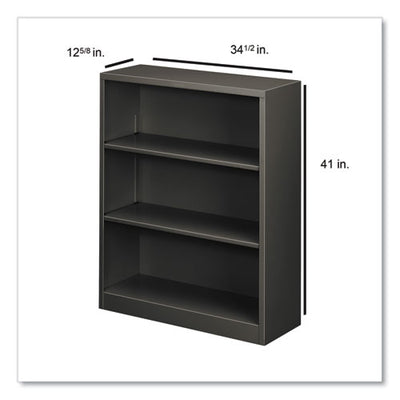 Metal Bookcase, Three-shelf, 34.5w X 12.63d X 41h, Charcoal