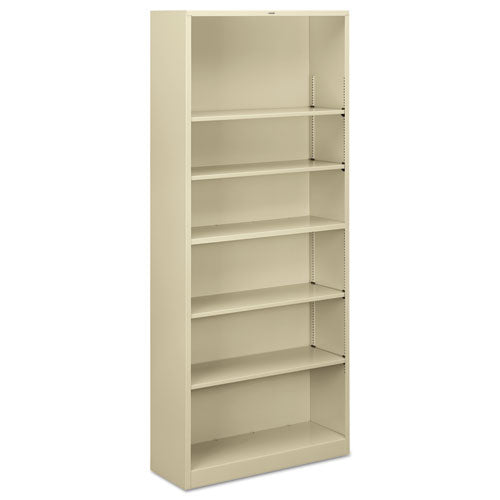 Metal Bookcase, Six-shelf, 34.5w X 12.63d X 81.13h, Putty
