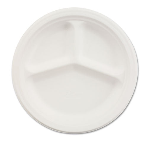 Paper Dinnerware, 3-compartment Plate, 9.25" Dia, White, 500/carton
