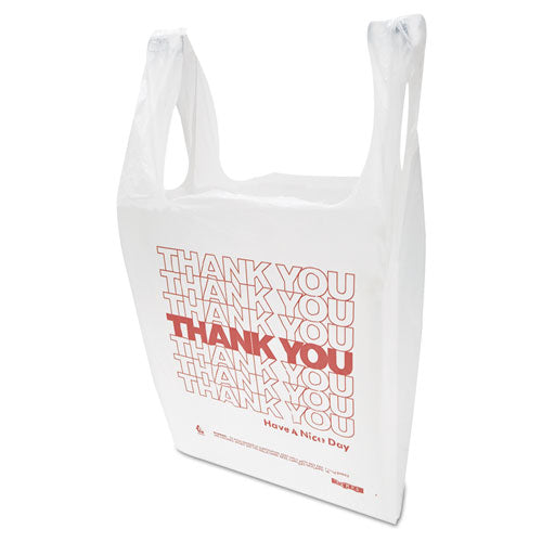 "THANK YOU" Handled T-shirt Bag, 0.167 Bbl, 12.5 Microns, 11.5" X 21", White, 900/carton