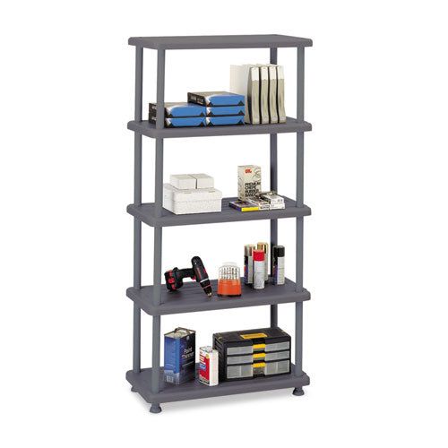 Rough N Ready Open Storage System, Four-shelf, Injection-molded Polypropylene, 32w X 13d X 54h, Black