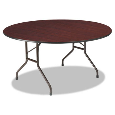 Officeworks Wood Folding Table, Round, 60" Diameter X 29h, Mahogany Top, Gray Base