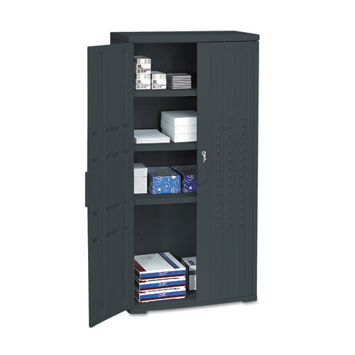 Rough N Ready Storage Cabinet, Three-shelf, 33w X 18d X 66h, Black