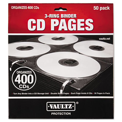 Two-sided Cd Refill Pages For Three-ring Binder, 8 Disc Capacity, Clear/black, 50/pack