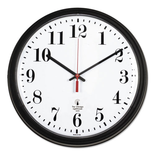 Black Quartz Contract Clock, 13.75" Overall Diameter, Black Case, 1 Aa (sold Separately)