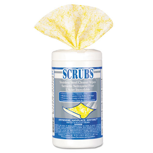 Stainless Steel Cleaner Towels, 9.75 X 10.5, Lemon Scent, 30/canister, 6 Canisters/carton
