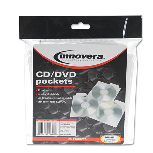Cd/dvd Pockets, 1 Disc Capacity, Clear, 25/pack