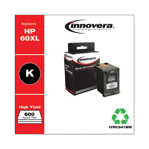 Remanufactured Black High-yield Ink, Replacement For 60xl (cc641wn), 600 Page-yield