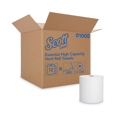 Essential High Capacity Hard Roll Towels For Business, Absorbency Pockets, 1.5" Core, 8" X 1,000 Ft, White, 12 Rolls/carton