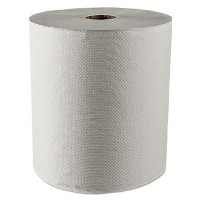 Essential 100% Recycled Fiber Hard Roll Towel, 1.5" Core, 8" X 800 Ft, White, 12/carton