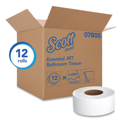 Essential Jrt Jumbo Roll Bathroom Tissue, Septic Safe, 2-ply, White, 3.55" X 1,000 Ft, 12 Rolls/carton