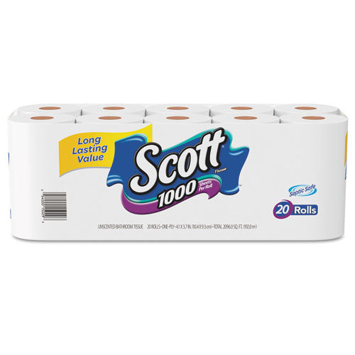 Standard Roll Bathroom Tissue, Septic Safe, 1-ply, White, 1,000 Sheets/roll, 20/pack, 2 Packs/carton