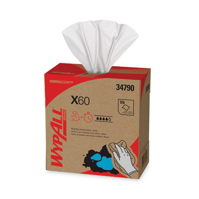 General Clean X60 Cloths, Pop-up Box, 8.34  X 16.8, White, 126/box, 10 Boxes/carton