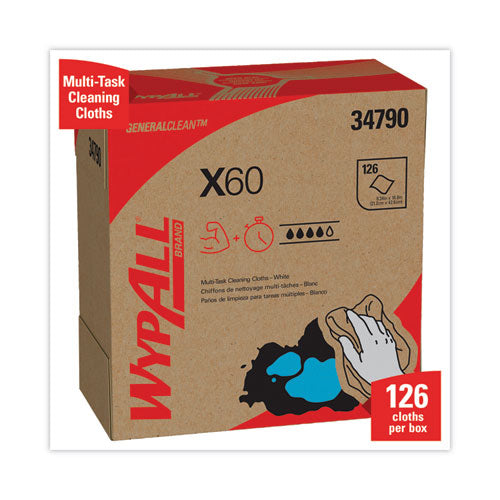 General Clean X60 Cloths, Pop-up Box, 8.34  X 16.8, White, 126/box, 10 Boxes/carton
