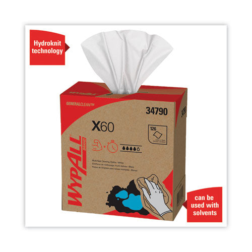 General Clean X60 Cloths, Pop-up Box, 8.34  X 16.8, White, 126/box, 10 Boxes/carton