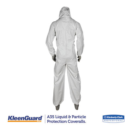A35 Liquid And Particle Protection Coveralls, Zipper Front, Hooded, Elastic Wrists And Ankles, Large, White, 25/carton