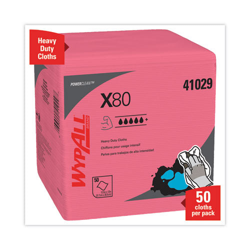 Power Clean X80 Heavy Duty Cloths,, 12.5 X 12, Red, 50/box, 4 Boxes/carton