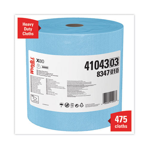 Power Clean X80 Heavy Duty Cloths, Jumbo Roll, 12.4 X 12.2, Blue, 475/roll