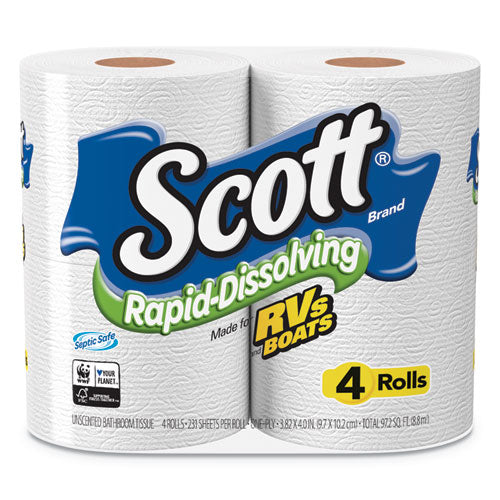 Rapid-dissolving Toilet Paper, Bath Tissue, Septic Safe, 1-ply, White, 231 Sheets/roll, 4/rolls/pack, 12 Packs/carton