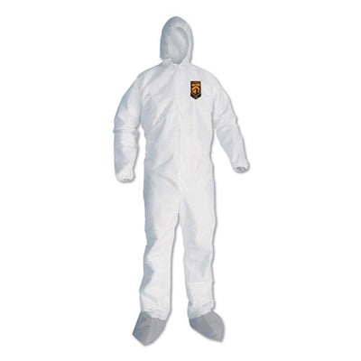A45 Liquid/Particle Protection Surface Prep/Paint Coveralls, Hood, Elastic Wrist/Ankles, Boots, 4XL, White, 25/Carton