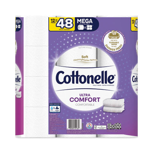 Ultra Comfortcare Toilet Paper, Soft Tissue, Mega Rolls, Septic Safe, 2-ply, White, 284/roll, 12 Rolls/pack, 48 Rolls/carton