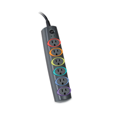 Smartsockets Color-coded Strip Surge Protector, 6 Ac Outlets, 6 Ft Cord, 670 J, Black