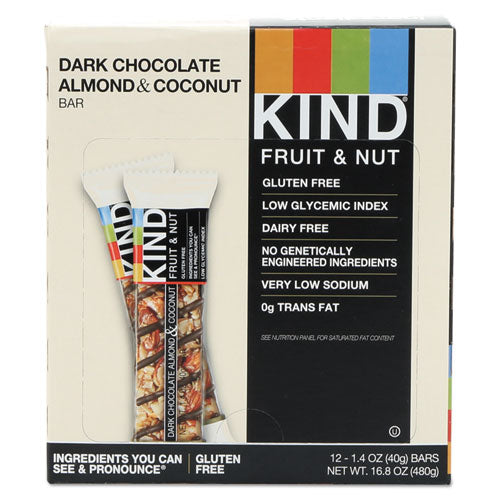 Fruit And Nut Bars, Dark Chocolate Almond And Coconut, 1.4 Oz Bar, 12/box
