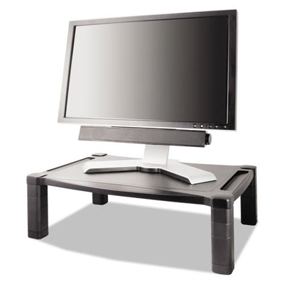 Wide Deluxe Two-level Monitor Stand With Drawer, 20" X 13.25" X 3" To 6.5", Black, Supports 50 Lbs