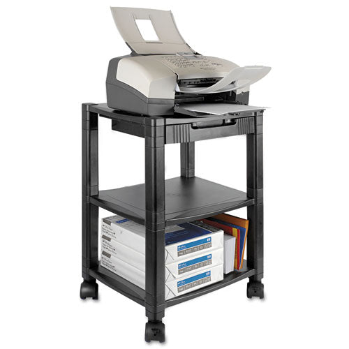 Height-adjustable Under-desk Printer Cart, Plastic, 2 Shelves, 60 Lb Capacity, 20" X 13.25" X 14.13", Black