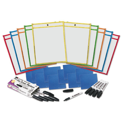 Dry Erase Pocket Class Pack, 10.5  X 1.5, Assorted Primary Colors, 10/pack