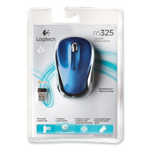 M325 Wireless Mouse, 2.4 Ghz Frequency/30 Ft Wireless Range, Left/right Hand Use, Blue