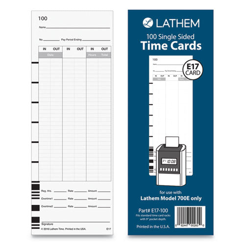 Time Clock Cards For Lathem Time 700e, One Side, 3.5 X 9, 100/pack