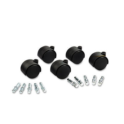 Deluxe Duet Casters, Grip Ring Type B And Type K Stems, 2" Soft Polyurethane Wheel, Matte Black, 5/set