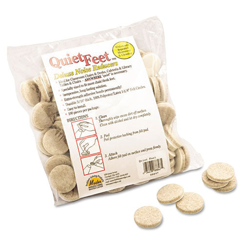 Quiet Feet Deluxe Noise Reducers, 1.25" Dia, Circular, Beige, 100/pack