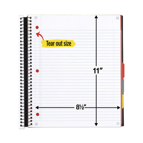 Advance Wirebound Notebook, 5 Subject, 10 Pockets, Medium/college Rule, Randomly Assorted Covers, 11 X 8.5, 200 Sheets