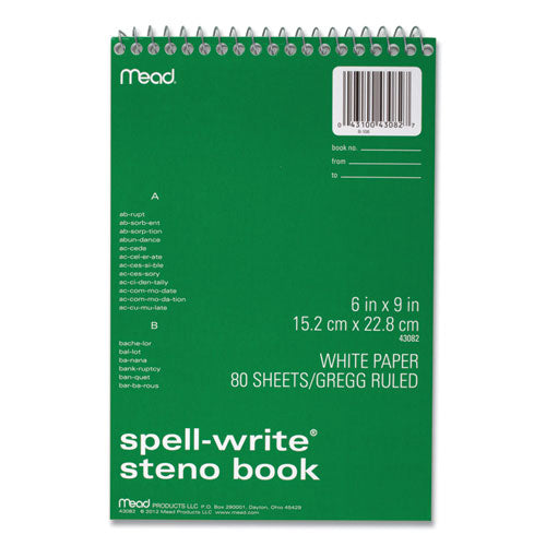 Spell-write Wirebound Steno Pad, Gregg Rule, Randomly Assorted Cover Colors, 80 White 6 X 9 Sheets