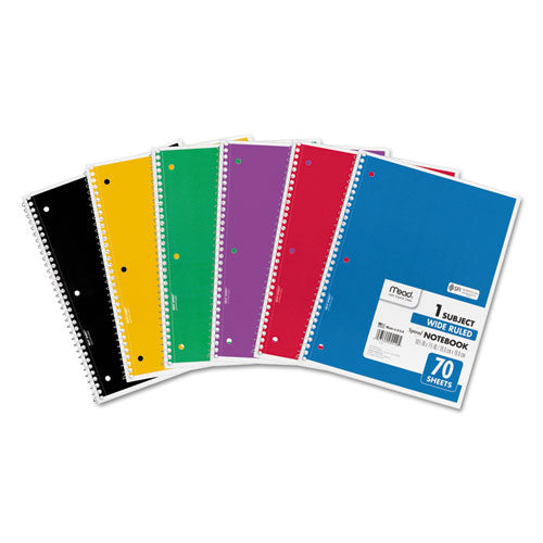 Spiral Notebook, 1 Subject, Wide/legal Rule, Assorted Covers, 10.5 X 8, 70 Sheets, 6/pack