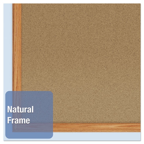 Economy Cork Board With Oak Frame, 48 X 36, Natural Surface, Oak Fiberboard Frame