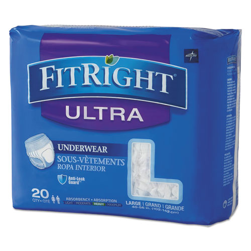 Fitright Ultra Protective Underwear, Medium, 28" To 40" Waist, 20/pack