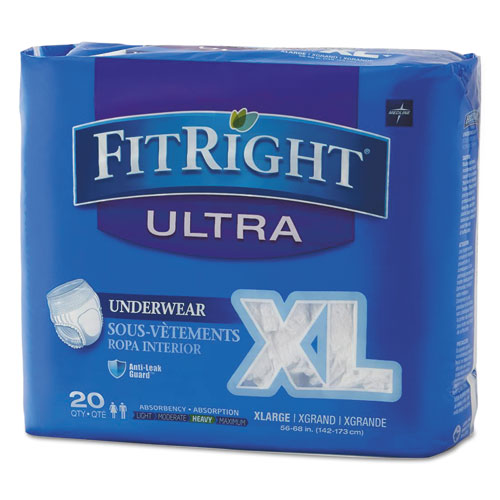 Fitright Ultra Protective Underwear, Medium, 28" To 40" Waist, 20/pack