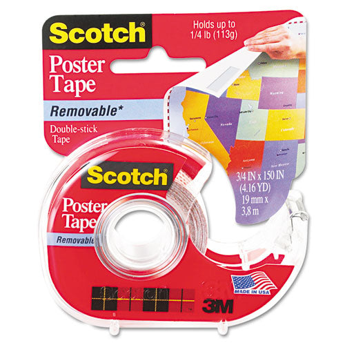 Wallsaver Removable Poster Tape With Dispenser, 1" Core, 0.75" X 12.5 Ft, Clear
