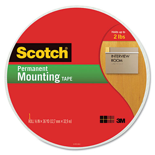 Permanent High-density Foam Mounting Tape, Double-sided, Holds Up To 15 Lbs, 0.5" X 80", White