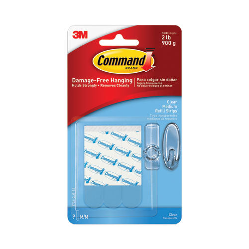 Refill Strips, Removable, Holds Up To 2 Lbs, 0.63 X 1.75, Clear, 9/pack