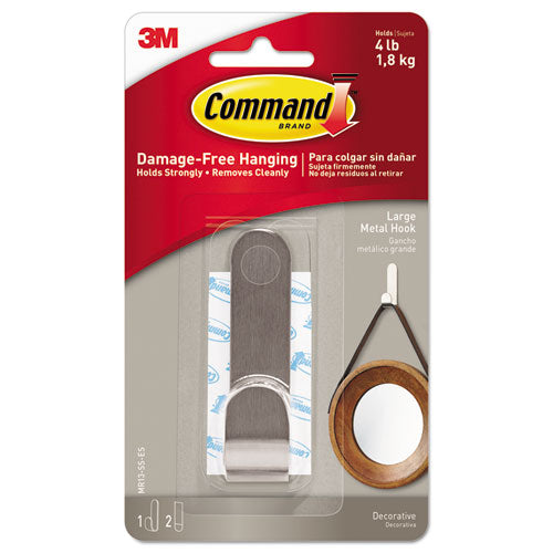 Decorative Hooks, Traditional, Medium, Plastic, Brushed Nickel, 3 Lb Capacity, 1 Hook And 2 Strips/pack