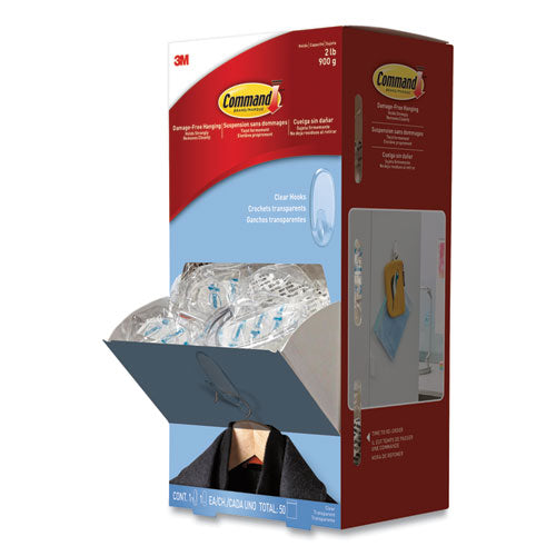 Clear Hooks And Strips, Medium, Plastic, 2 Lb Capacity, 50 Hooks With 50 Adhesive Strips/carton
