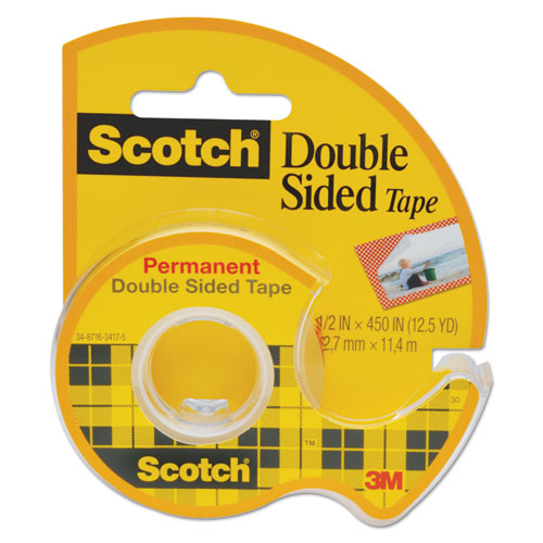 Double-sided Permanent Tape In Handheld Dispenser, 1" Core, 0.5" X 20.83 Ft, Clear, 3/pack